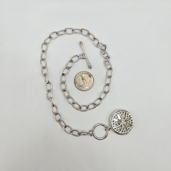 Juicy Couture Pendant Necklace Y2K Coat Of Arms Rhinestone Silvertone Goldtone - Picture 3 of 6